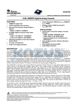 DAC5675A datasheet - 14-Bit, 400MSPS Digital-to-Analog Converter