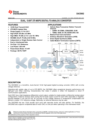 DAC5662IPFB datasheet - DUAL, 12-BIT 275 MSPS DIGITAL-TO-ANALOG CONVERTER