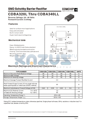 CDBA320LL datasheet - SMD Schottky Barrier Rectifier