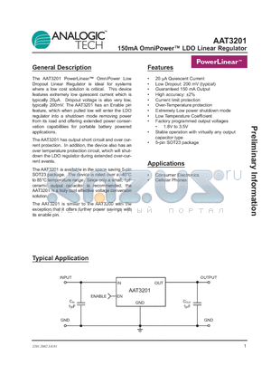 AAT3201IGV-2.0-T1 datasheet - 150mA OmniPower LDO Linear Regulator
