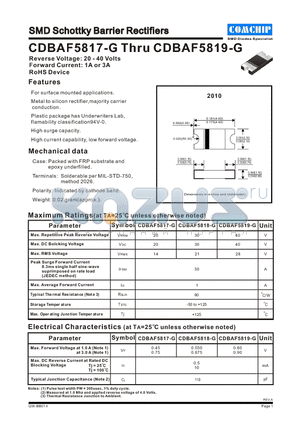 CDBAF5819-G datasheet - SMD Schottky Barrier Rectifiers