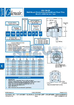 232-104-00AL14 datasheet - Wall Mount Environmental Bulkhead Feed-Thru