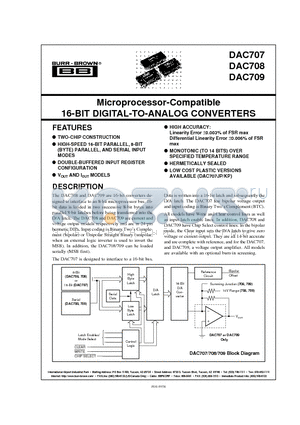 DAC709KH datasheet - Microprocessor-Compatible 16-BIT DIGITAL-TO-ANALOG CONVERTERS