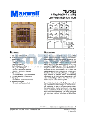 79LV0832RT2QE-20 datasheet - 8 Megabit (256K x 32-Bit) Low Voltage EEPROM MCM