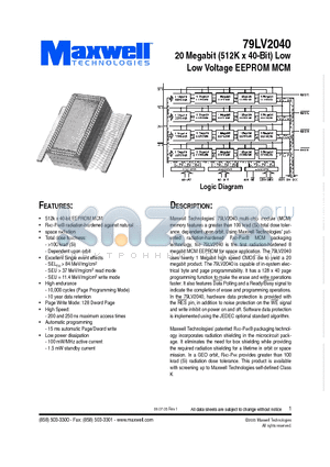 79LV2040RPFE-25 datasheet - 20 Megabit (512K x 40-Bit) Low Voltage EEPROM MCM