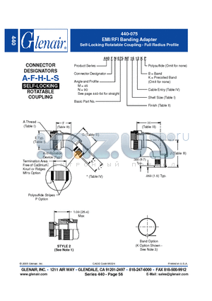 440SM075NF18 datasheet - EMI/RFI Banding Adapter Self-Locking Rotatable Coupling - Full Radius Profile