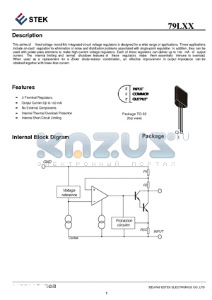 79LXX datasheet - fixed-voltage monolithic integrated-circuit voltage regulators is designed for a wide range of applications