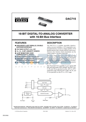 DAC715PB datasheet - 16-BIT DIGITAL-TO-ANALOG CONVERTER with 16-Bit Bus Interface