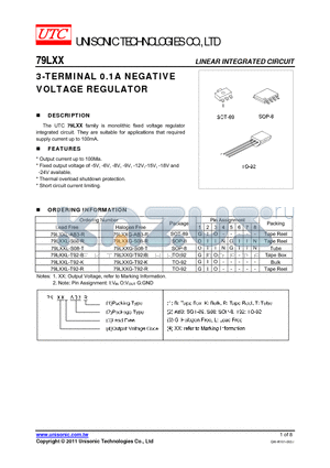 79LXXG-S08-T datasheet - 3-TERMINAL 0.1A NEGATIVE VOLTAGE REGULATOR