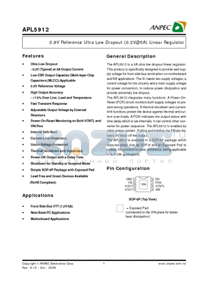 APL5912 datasheet - 0.8V Reference Ultra Low Dropout (0.2V5A) Linear Regulator