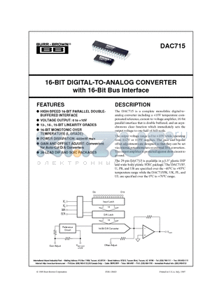 DAC715UK datasheet - 16-BIT DIGITAL-TO-ANALOG CONVERTER with 16-Bit Bus Interface