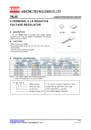 79LXXG-T92-K datasheet - 3-TERMINAL 0.1A NEGATIVE VOLTAGE REGULATOR
