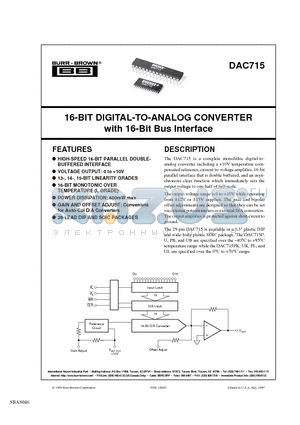 DAC715PKG4 datasheet - 16-BIT DIGITAL-TO-ANALOG CONVERTER with 16-Bit Bus Interface