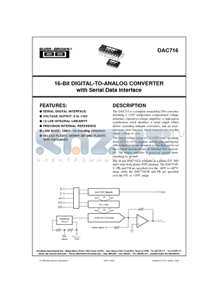 DAC716 datasheet - 16-Bit DIGITAL-TO-ANALOG CONVERTER with Serial Data Interface