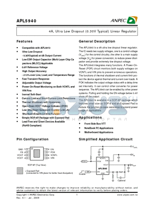 APL5940 datasheet - 4A, Ultra Low Dropout (0.30V Typical) Linear Regulator