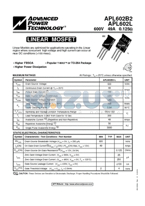 APL602B2 datasheet - LINEAR MOSFET 600V 49A 0.125