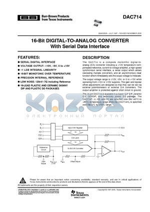 DAC714U datasheet - 16-Bit DIGITAL-TO-ANALOG CONVERTER With Serial Data Interface