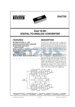 DAC725KP datasheet - Dual 16-Bit DIGITAL-TO-ANALOG CONVERTER