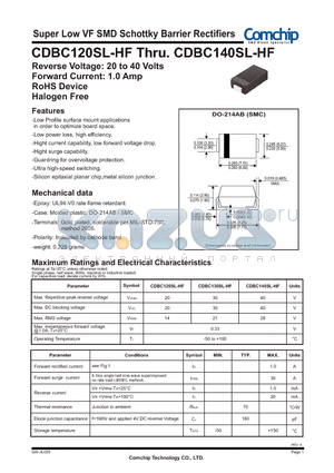 CDBC120SL-HF datasheet - Super Low VF SMD Schottky Barrier Rectifiers