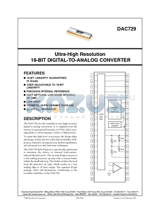 DAC729KH-BI datasheet - Ultra-High Resolution 18-BIT DIGITAL-TO-ANALOG CONVERTER