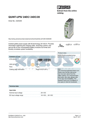 2320238 datasheet - QUINT-UPS/ 24DC/ 24DC/20