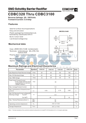 CDBC3100 datasheet - SMD Schottky Barrier Rectifier