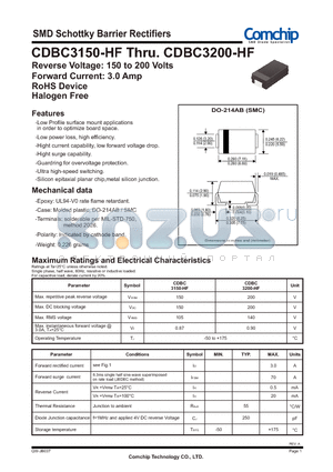 CDBC3150-HF datasheet - SMD Schottky Barrier Rectifiers