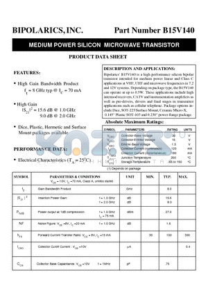 B15V140 datasheet - MEDIUM POWER SILICON MICROWAVE TRANSISTOR