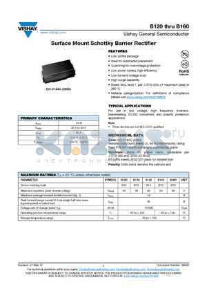 B160-E3/6AT datasheet - Surface Mount Schottky Barrier Rectifier