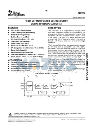 DAC7551 datasheet - 12-BIT, ULTRALOW GLITCH, VOLTAGE OUTPUT DIGITAL-TO-ANALOG CONVERTER