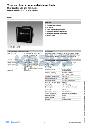 B160.100AB9A datasheet - Time and hours meters electromechanic