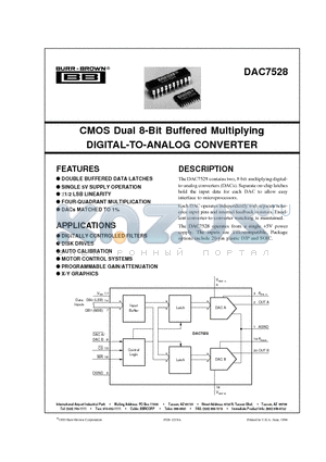 DAC7528PB datasheet - CMOS Dual 8-Bit Buffered Multiplying DIGITAL-TO-ANALOG CONVERTER