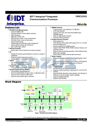 79RC32355150DH datasheet - Communications Processor