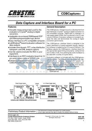 CDBCAPTURE datasheet - Data Capture and Interface Board for a PC