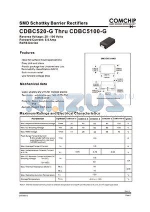 CDBC5100-G datasheet - SMD Schottky Barrier Rectifiers