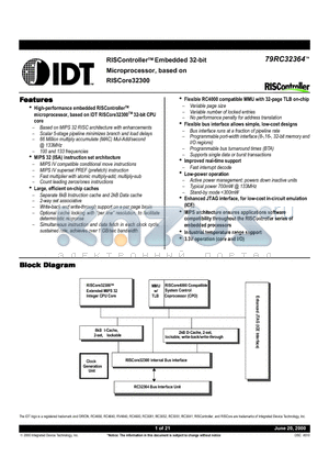 79RC32V364100DAI datasheet - RISController Embedded 32-bit Microprocessor, based on RISCore32300