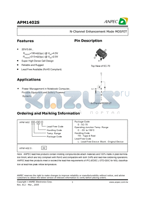 APM1402S datasheet - N-Channel Enhancement Mode MOSFET