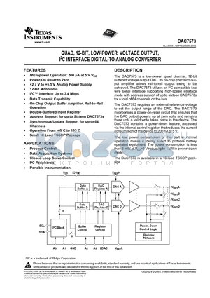 DAC7573 datasheet - QUAD, 12-BIT, LOW-POWER, VOLTAGE OUTPUT, I2C INTERFACE DIGITAL-TO-ANALOG CONVERTER