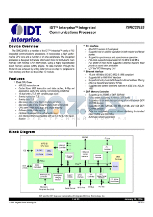 79RC32H435-266BCI datasheet - IDTTM InterpriseTM Integrated Communications Processor