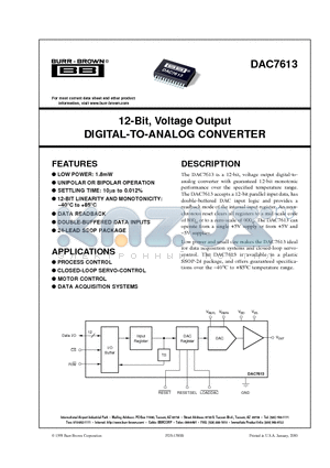 DAC7613 datasheet - 12-Bit, Voltage Output DIGITAL-TO-ANALOG CONVERTER