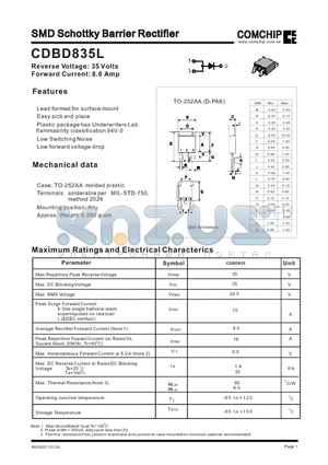 CDBD835 datasheet - SMD Schottky Barrier Rectifier