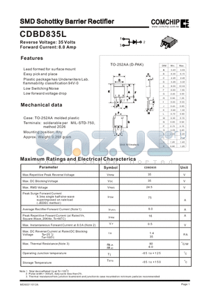 CDBD835L datasheet - SMD Schottky Barrier Rectifier