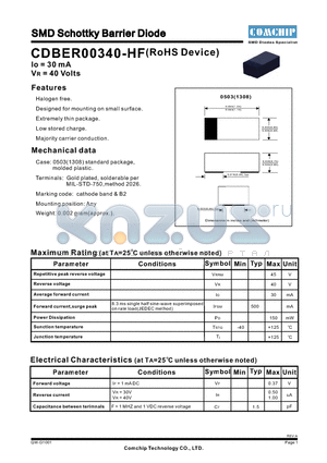 CDBER00340-HF datasheet - SMD Schottky Barrier Diode