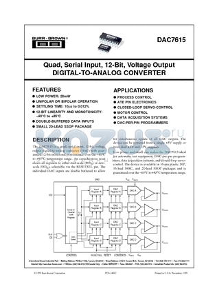 DAC7615PB datasheet - Quad, Serial Input, 12-Bit, Voltage Output DIGITAL-TO-ANALOG CONVERTER