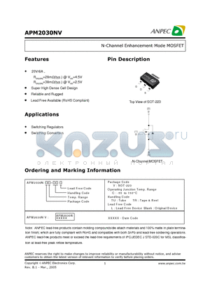 APM2030NVC-TRL datasheet - N-Channel Enhancement Mode MOSFET