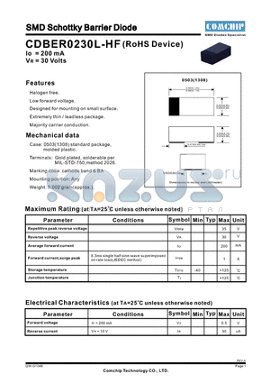 CDBER0230L-HF datasheet - SMD Schottky Barrier Diode