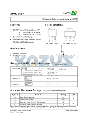 APM2055N datasheet - N-Channel Enhancement Mode MOSFET