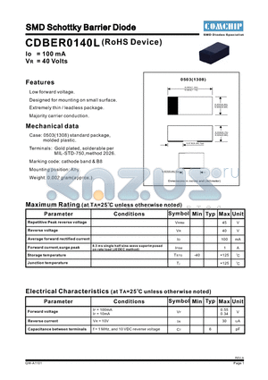 CDBER0140L datasheet - SMD Schottky Barrier Diode