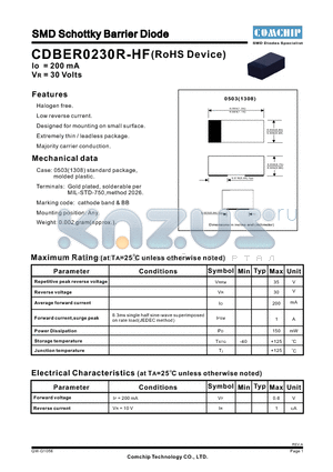 CDBER0230R-HF datasheet - SMD Schottky Barrier Diode