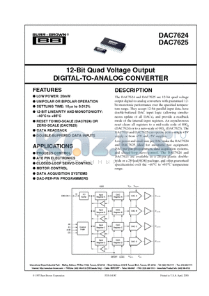 DAC7625P datasheet - 12-Bit Quad Voltage Output DIGITAL-TO-ANALOG CONVERTER